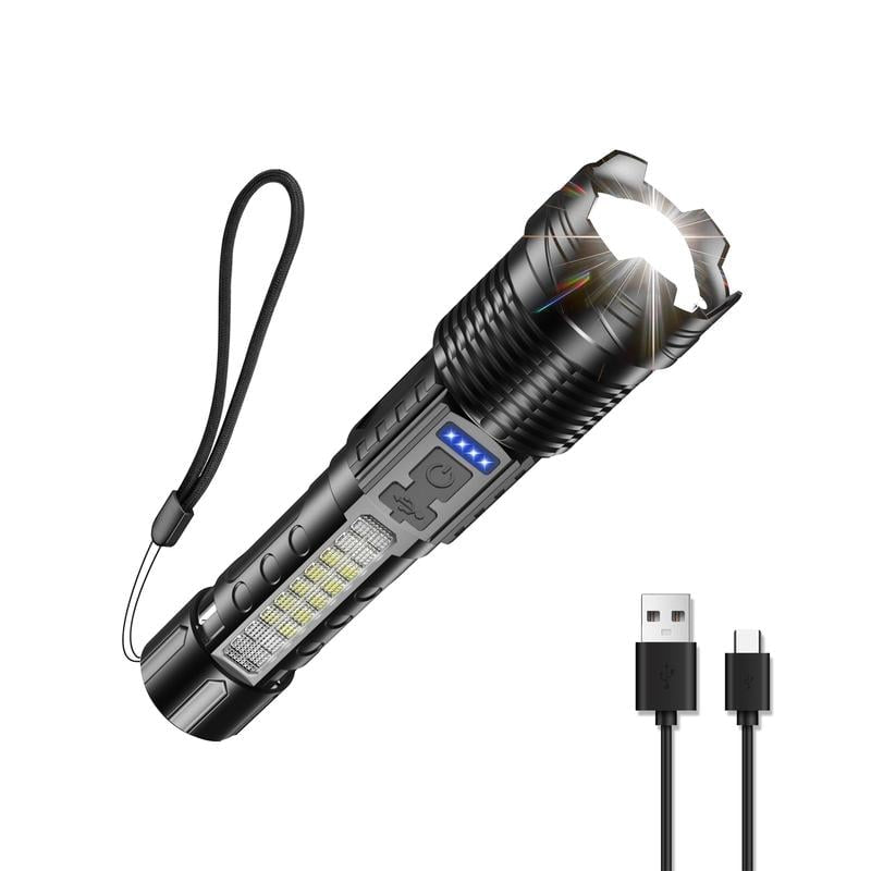 Strong light flashlight fast typ-c charging outdoor lighting (with cob warning side work light)