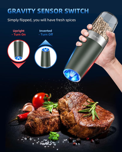 Electric Salt and Pepper Grinder Set, Battery Powered with LED Light