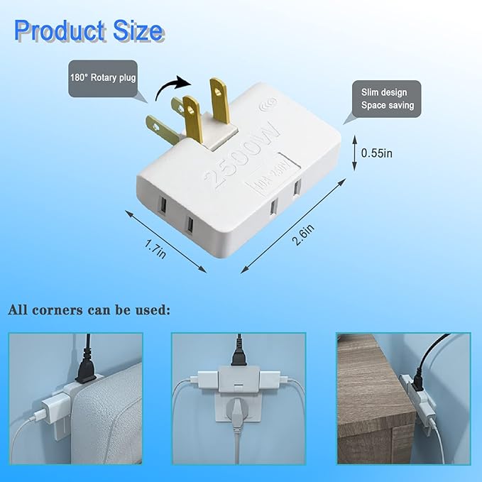 3 in 1 Rotatable Outlet Extender Adapter，180 degree conversion plug multifunctional converter ultra-thin one to three socket rotatable patch plug