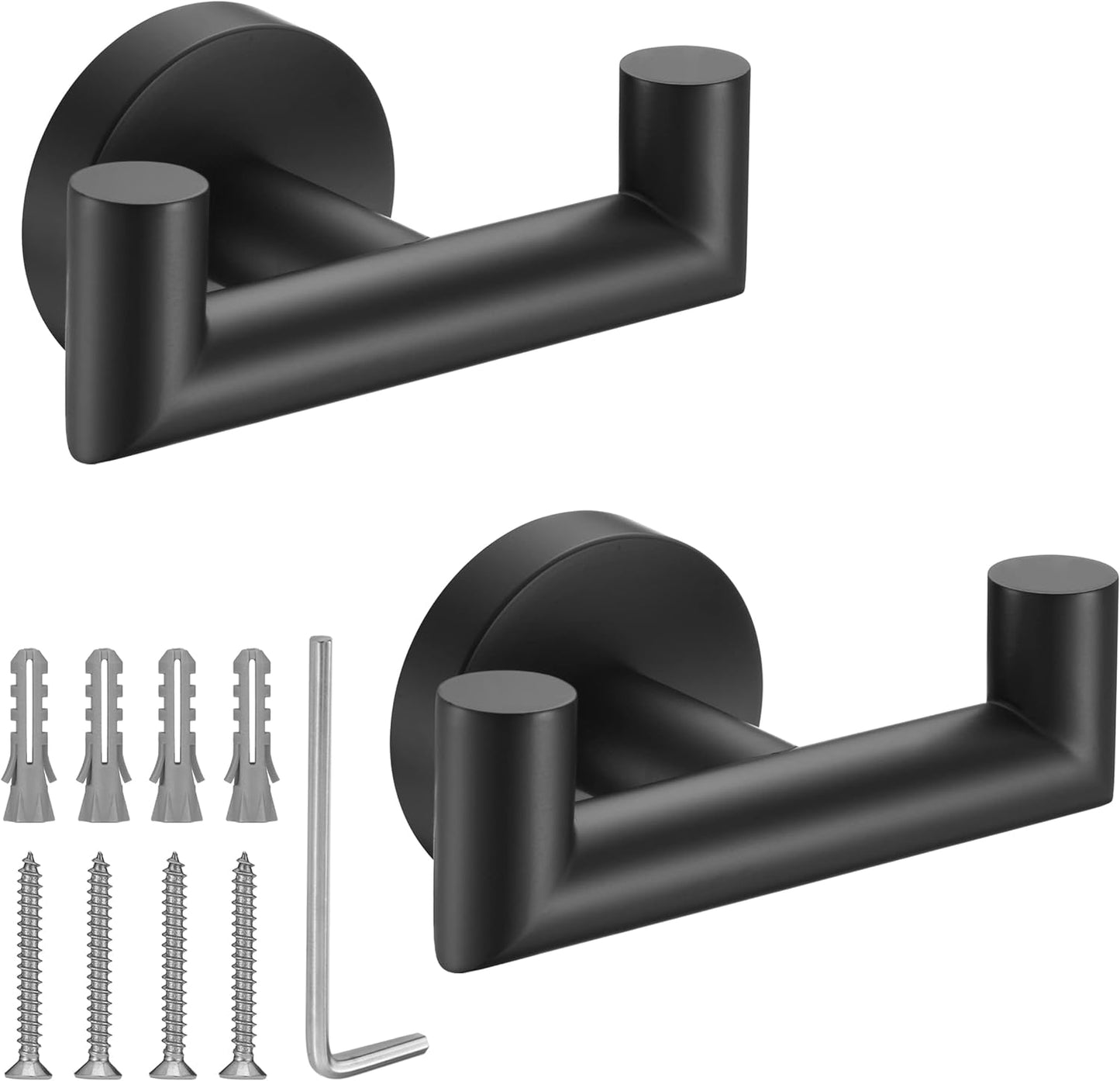 Towel Hooks for Bathrooms,Matte Black Towel Hook for Kitchen Bathroom,SUS304 Stainless Steel Coat Hook,Heavy Duty Double Towels Holder Hooks for Hanging Towels,Coats,sponges,Clothes,Wall Mount,2 Pack