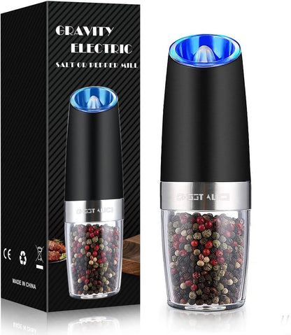 Electric Salt and Pepper Grinder Set, Battery Powered with LED Light