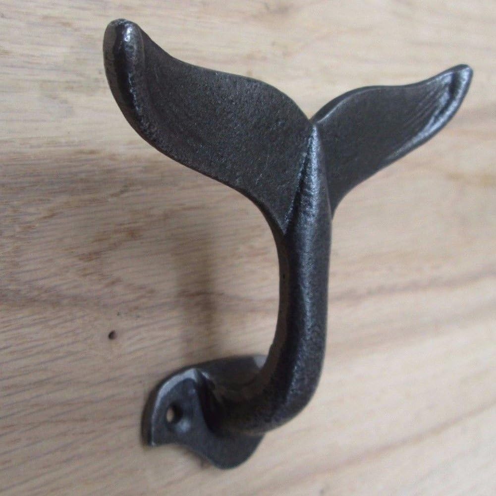 Whale Tail Cast Iron Wall Hooks, Beach Themed Wall Decor Wall Mounted, Set of 1, 3.5 inches tall