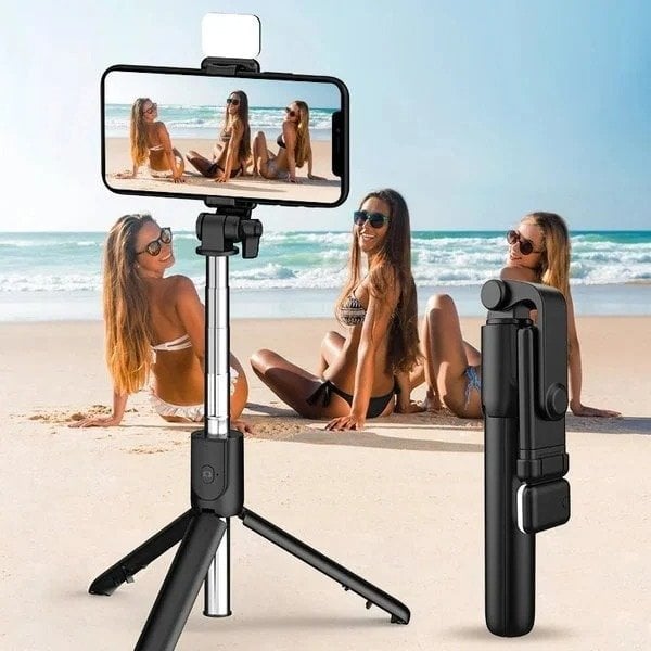 New 6-in-1 wireless Bluetooth selfie stick (with light)