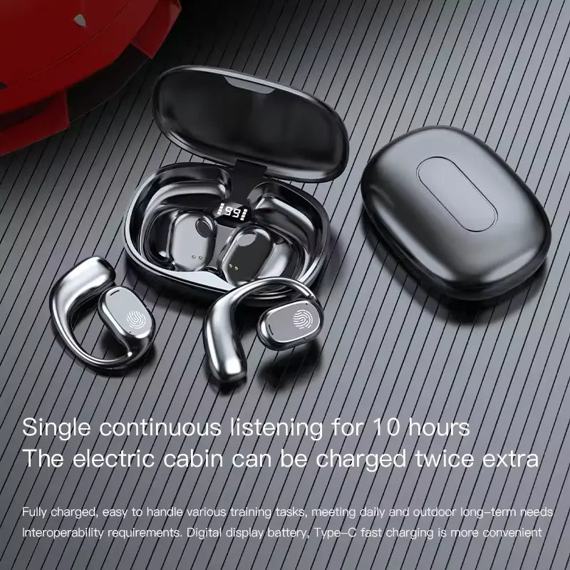 2024 Open-Back Bluetooth Earbuds Stereo Clear Call Wireless Charging Case LED Digital Display Earhook Wireless Earbuds with Microphone Waterproof Sports Earbuds for Exercise Running