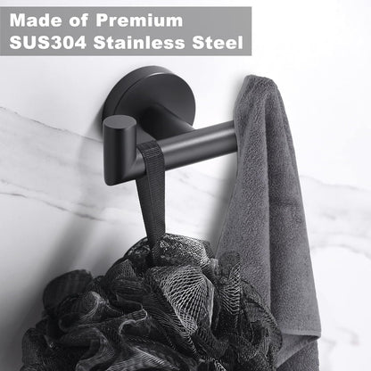 Towel Hooks for Bathrooms,Matte Black Towel Hook for Kitchen Bathroom,SUS304 Stainless Steel Coat Hook,Heavy Duty Double Towels Holder Hooks for Hanging Towels,Coats,sponges,Clothes,Wall Mount,2 Pack